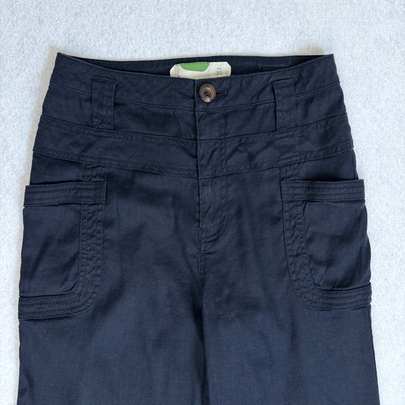Anthropologie Womens Wide Leg Linen Blend Pants Size 25 Blue Boho Retro Preppy - Picture 2 of 15